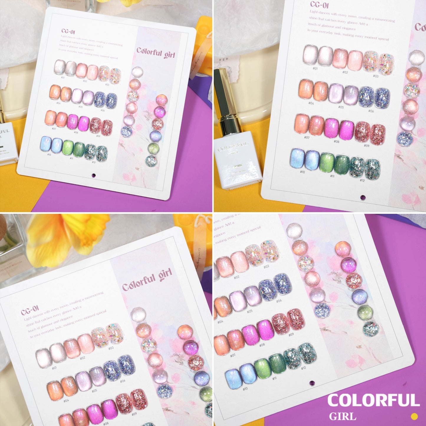 🔥 สินค้าขายดี | 【สีเจลแคทอาย  เซ็ตใหม่ 12 สี!】COLORFUL GIRL สีเจลกลิซเตอร์+สีเจลแคทอาย 12 สี (ทามาให้แล้ว พร้อมใช้งาน) แถมชาร์ทสีให้คุณโชว์สีสวยๆ อย่างลงตัว!