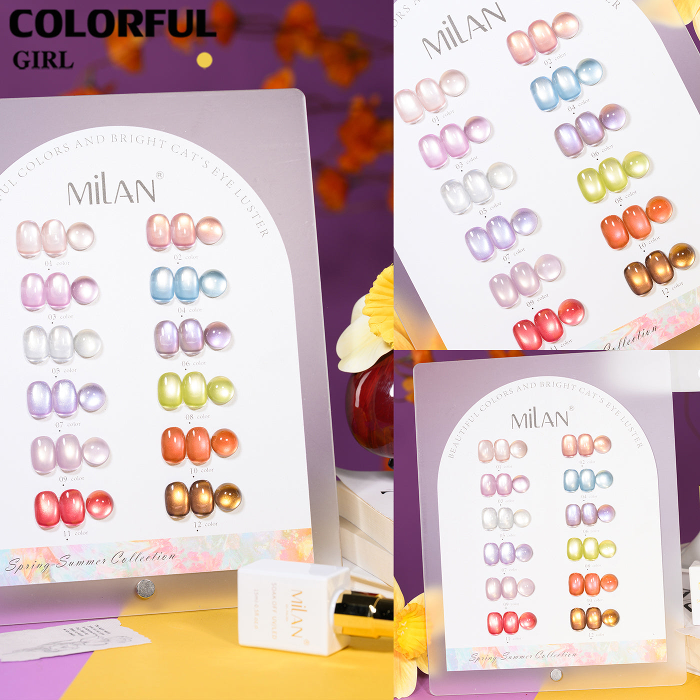 เจลเล็บ MILAN Cat Eye 12 สี | คอลเลกชัน Spring Flower M01-M08 | โทนสุภาพ หวานละมุน | เซ็ตเดียวครบทุกสไตล์ซัมเมอร์  เจลตาแมว + สีเจลแคทอายเนื้อซาติน (ทามาให้แล้ว พร้อมใช้งาน)