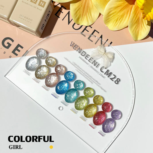 พร้อมส่ง《 VENDEENI VDN-CM28》9สี พร้อมชาร์ทสีค่ะสีแน่นสวยมากเลยนะคะ   สีเจลแฟลชกลิตเตอร์  แพลตติมันแฟลช+ประกายออโรร่า  กากเพชรชัด แน่น