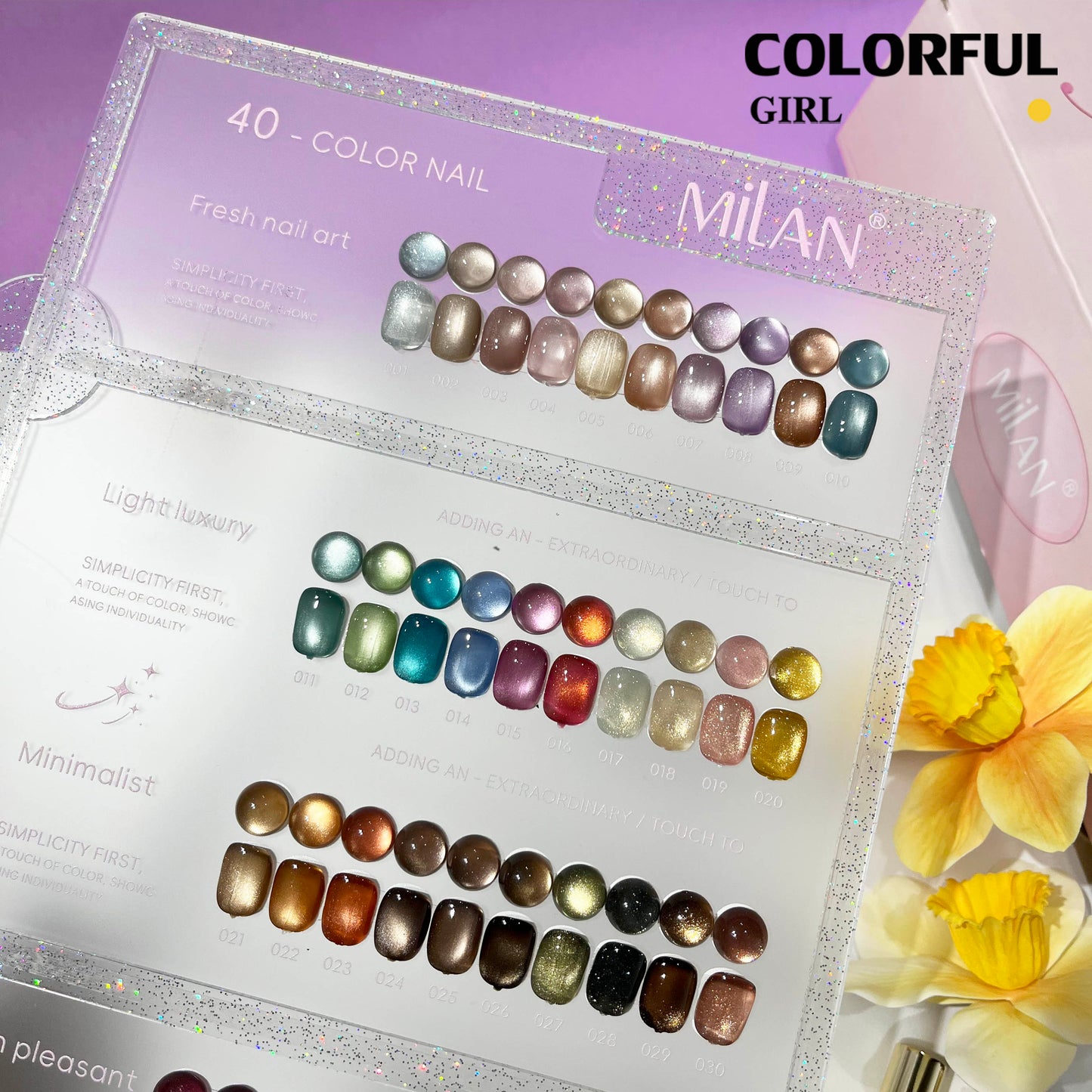 MILAN 40 สี สีเจลแคทอายเนื้อซาติน+สีเจลแคทอาย  แถมฟรีชาร์ทสี