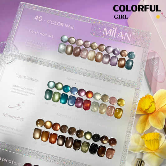 【พร้อมส่ง】MILAN 40สี    สีเจลแคทอายเนื้อซาติน+สีเจลแคทอาย  40สี    สีลูกแก้ว ฟรีชาร์ทสี Cat eye  40สี  (แถม ชาร์ทสี ทามาให้แล้ว)