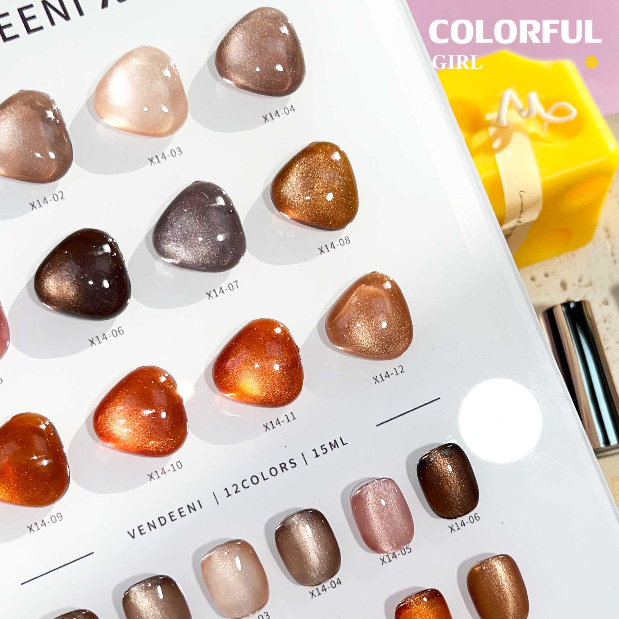 VENDEENI X-14 12 สี  สีเจลทาเล็บแคทอาย พร้อมชาร์ทสีฟรี