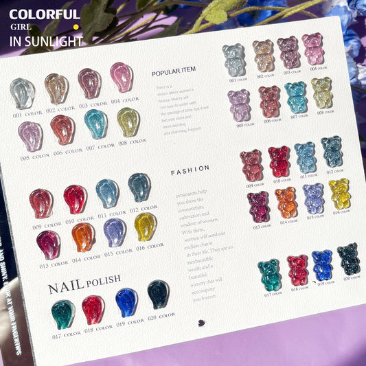 【พร้อมส่ง】XUANFEIER  สีเจลแฟลช 20 สี (XUANFEIER)สีเจลทาเล็บ สี แถม ชาร์ทสี ยาทาเล็บเจล