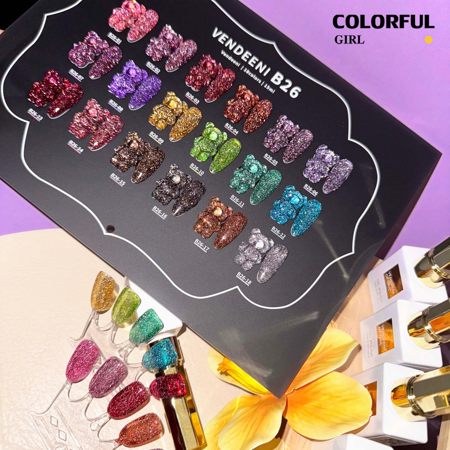 【พร้อมส่ง】VENDEENI  สีเจลแฟลช 18สี (VENDEENI B26)สีเจลทาเล็บ สี แถม ชาร์ทสี ยาทาเล็บเจล  ชุดสี 18สี + ฟรีชาร์ทสี   พร้อมชาร์ทสีค่ะสีแน่นสวยมากเลยนะคะ เอฟเฟกต์มันเงามาก