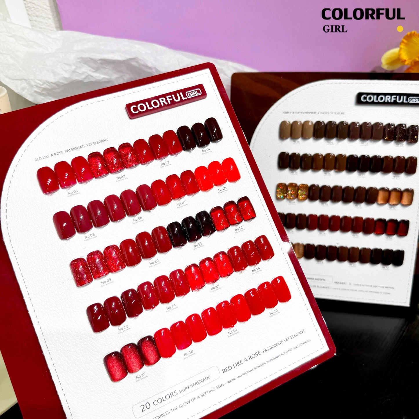 Colorful Girl 20 สี /  โทนน้ำตาลและโทนแดง / สีไซรัป สีพื้น สีลูกแก้ว สีแฟลช  ฟรีชาร์ทสี