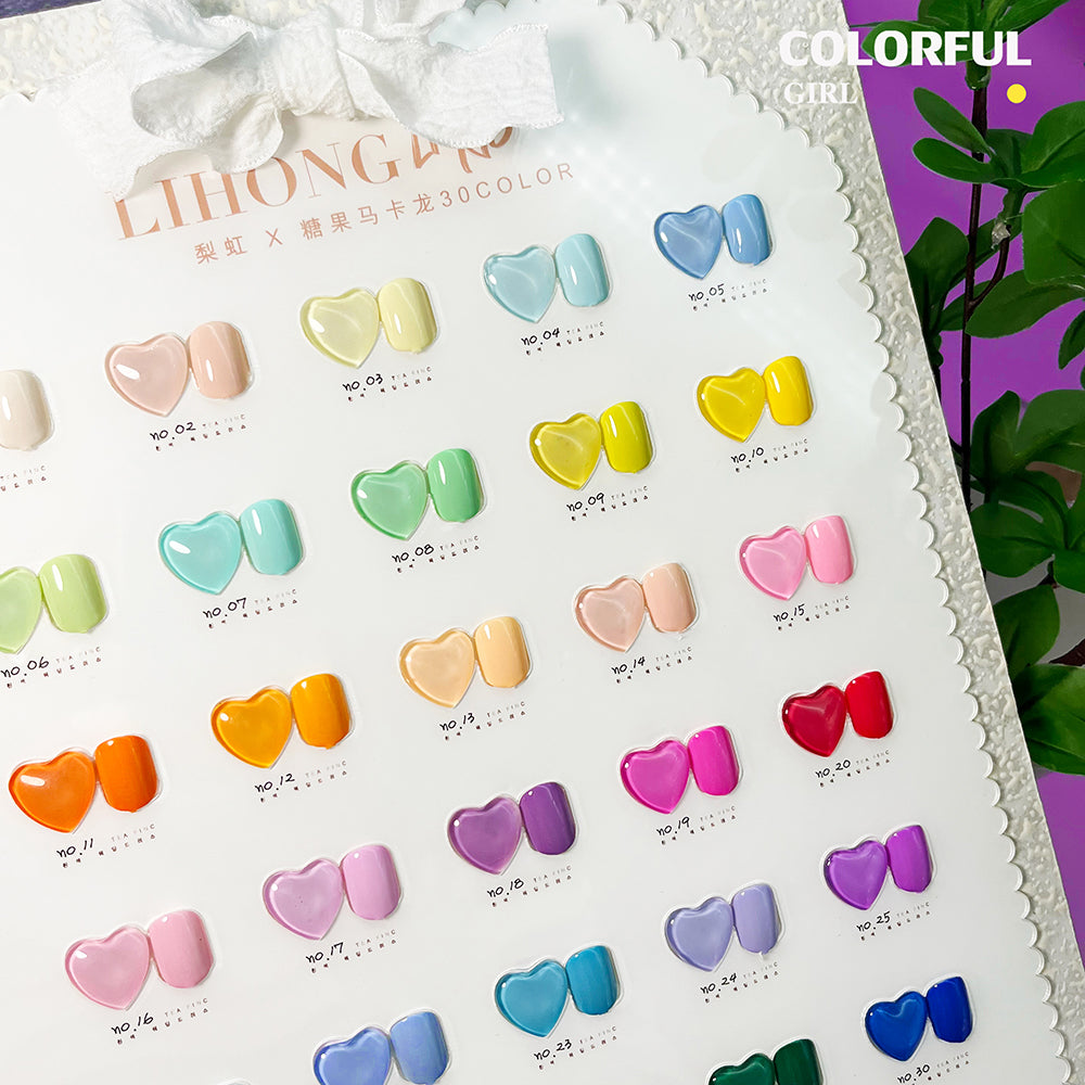 LIHONG 30 สี 1 ชาต( ขนาด 15ml) พร้อมชาร์ทโชว์ มาการองสี 30 สี สีเจล LIHONG   สีเจลสีพื้น