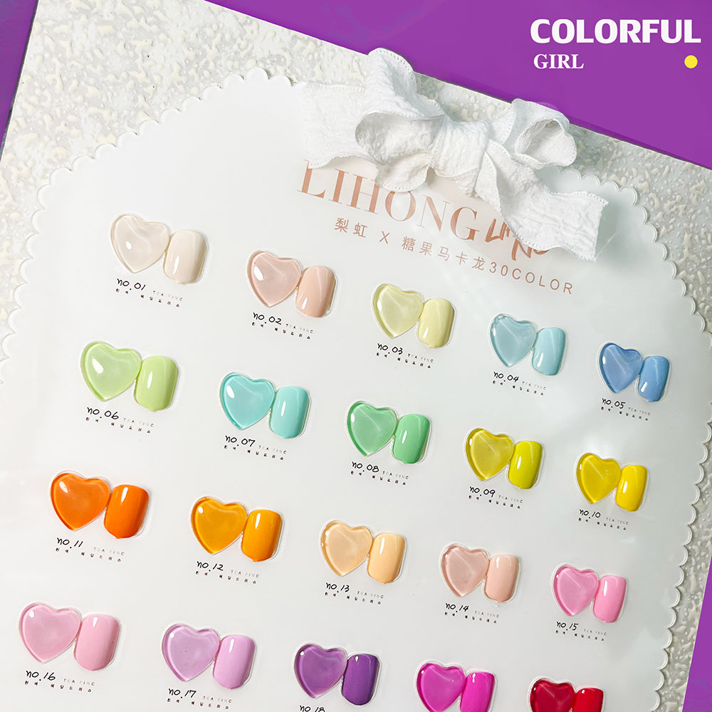 LIHONG 30 สี 1 ชาต( ขนาด 15ml) พร้อมชาร์ทโชว์ มาการองสี 30 สี สีเจล LIHONG   สีเจลสีพื้น
