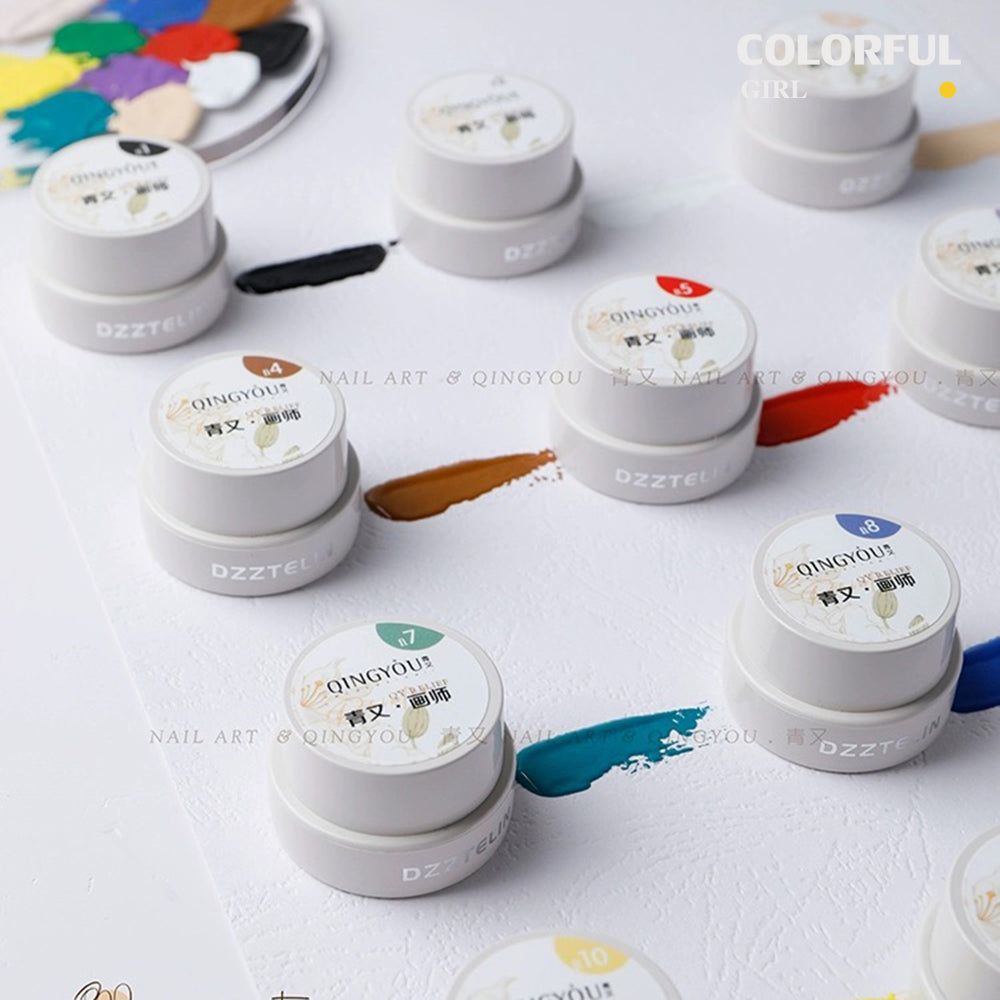 พร้อมส่งในไทย😘 สีเจลเพนท์เล็บ เพนท์ง่าย ติดทนนาน เซท 12 สี คุณภาพดีมาก qingyou 12colors เจลสำหรับใช้ในการวาดภาพโดยเฉพาะค่ะ