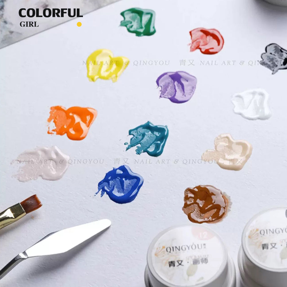พร้อมส่งในไทย😘 สีเจลเพนท์เล็บ เพนท์ง่าย ติดทนนาน เซท 12 สี คุณภาพดีมาก qingyou 12colors เจลสำหรับใช้ในการวาดภาพโดยเฉพาะค่ะ
