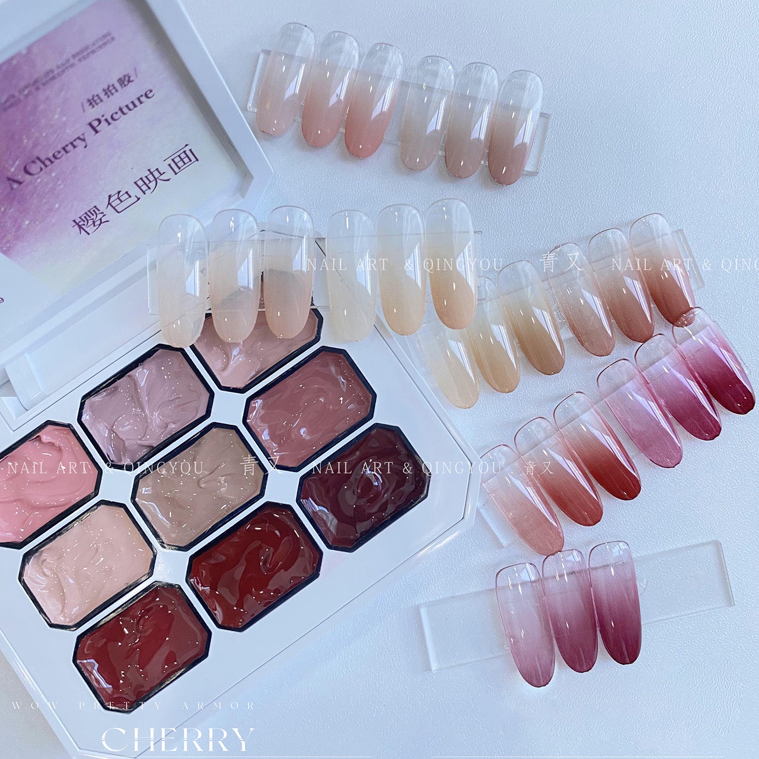QINGYOU สีชมพู เล็บเจล 1 ชิ้น ใหม่Solid Pat Gel 9-square series หลากสี  แถมพาเลตอะคริลิคใส ยาทาเล็บ, กาวทาสี, ยาทาเล็บสีทึบ