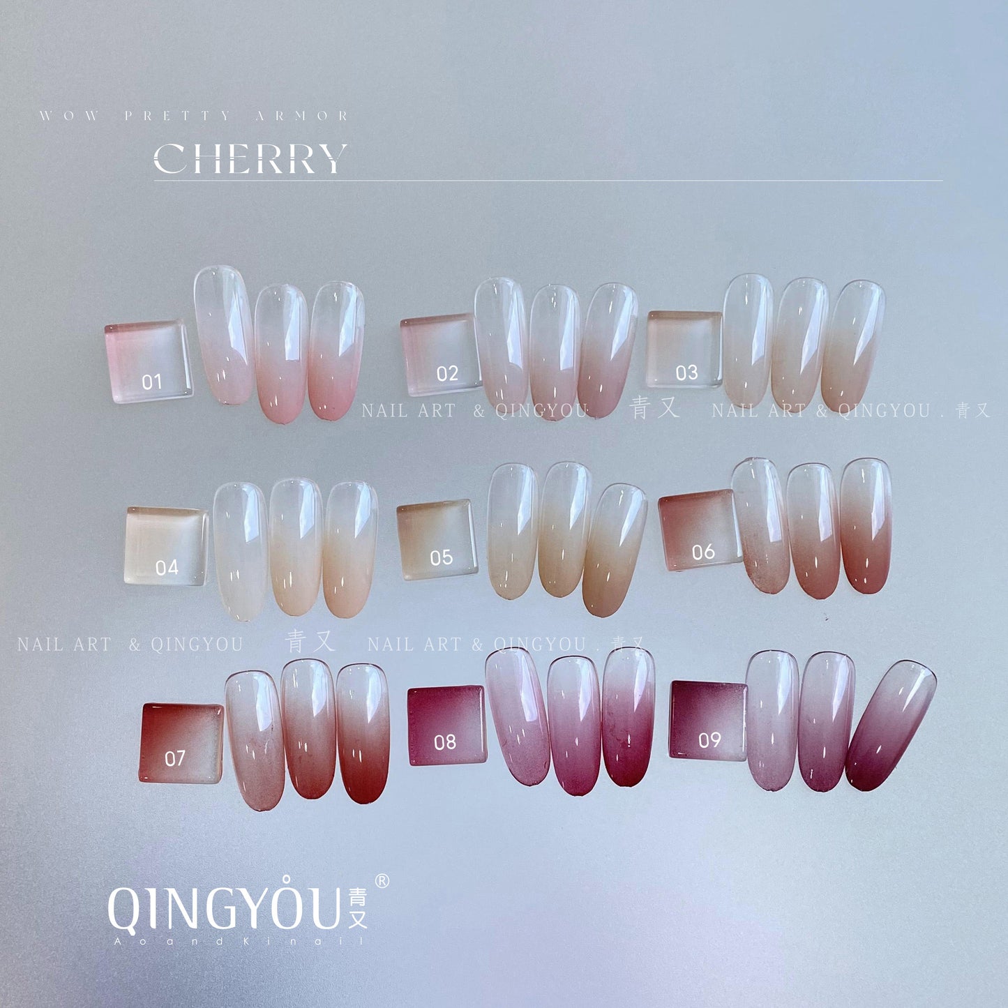 QINGYOU สีชมพู เล็บเจล 1 ชิ้น ใหม่Solid Pat Gel 9-square series หลากสี  แถมพาเลตอะคริลิคใส ยาทาเล็บ, กาวทาสี, ยาทาเล็บสีทึบ