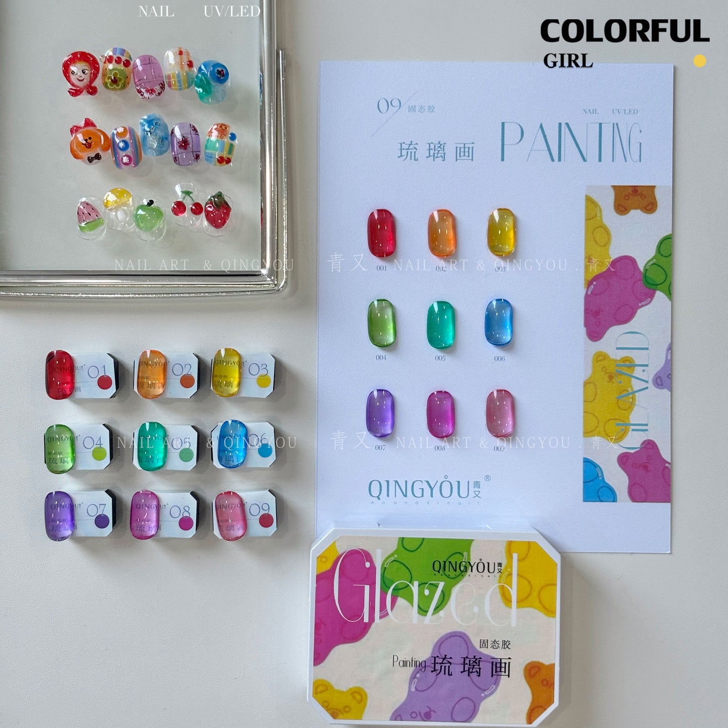 ✨พร้อมส่ง✨QINGYOU  สีเจลไซรัป  Solid Pat Gel 9-square series  ยาทาเล็บ Pat กาว Delicate หนาสูง Saturation Blooming Gradient No-Wash ยาทาเล็บ 9 Grid Series