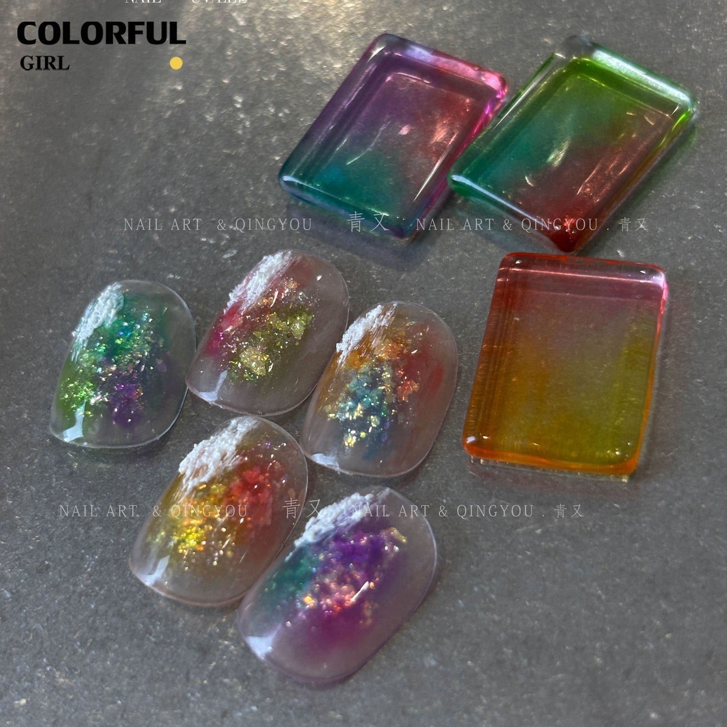 ✨พร้อมส่ง✨QINGYOU  สีเจลไซรัป  Solid Pat Gel 9-square series  ยาทาเล็บ Pat กาว Delicate หนาสูง Saturation Blooming Gradient No-Wash ยาทาเล็บ 9 Grid Series