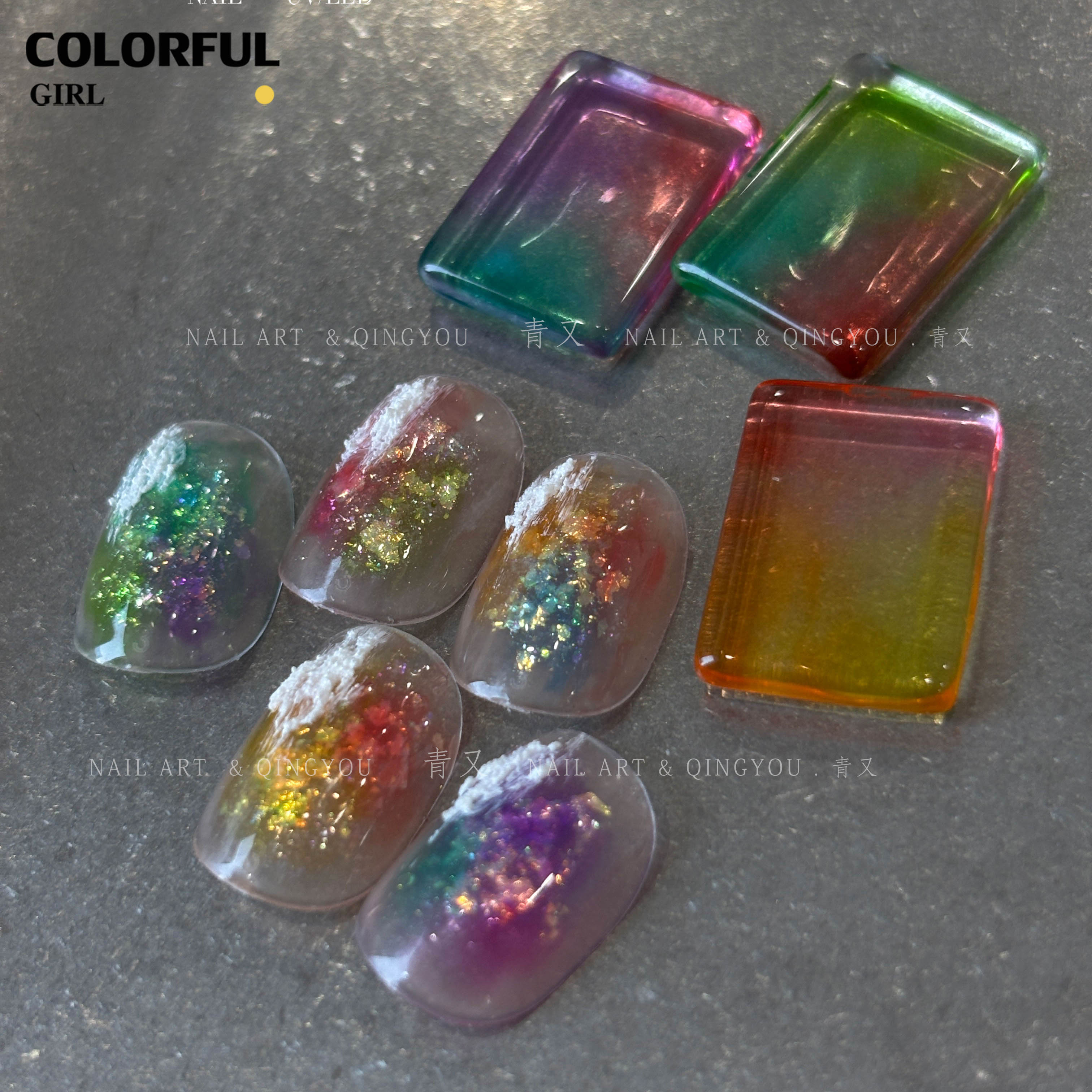 ✨พร้อมส่ง✨QINGYOU  สีเจลไซรัป  Solid Pat Gel 9-square series  ยาทาเล็บ Pat กาว Delicate หนาสูง Saturation Blooming Gradient No-Wash ยาทาเล็บ 9 Grid Series