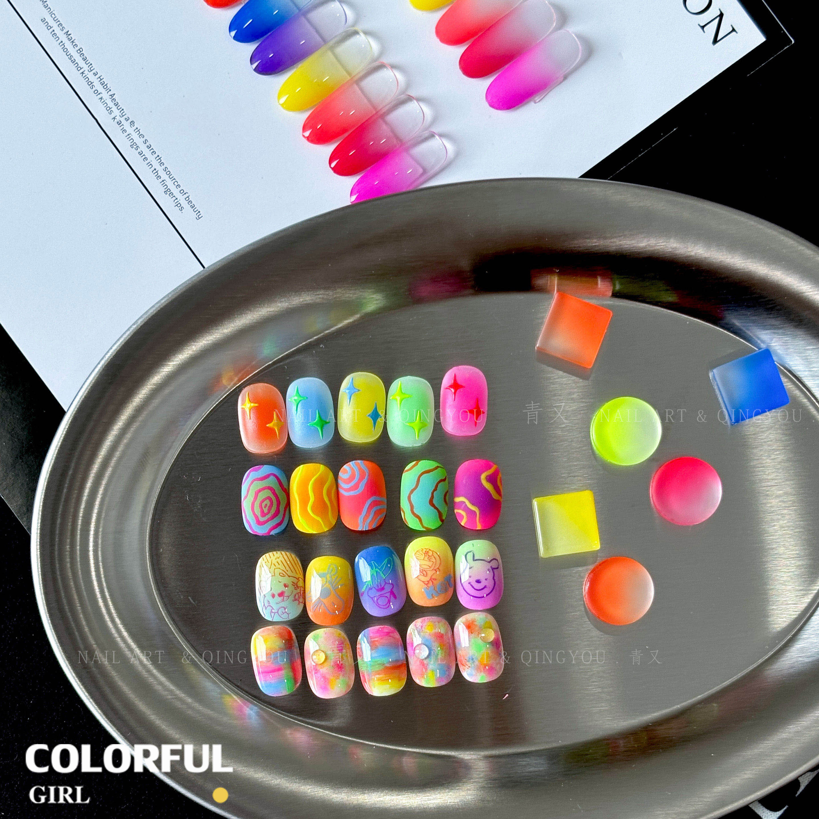QINGYOU เล็บเจล 1 ชิ้น สีไล่เฉด ใหม่Solid Pat Gel 12-square series  ยาทาเล็บ, กาวทาสี, ยาทาเล็บสีทึบ