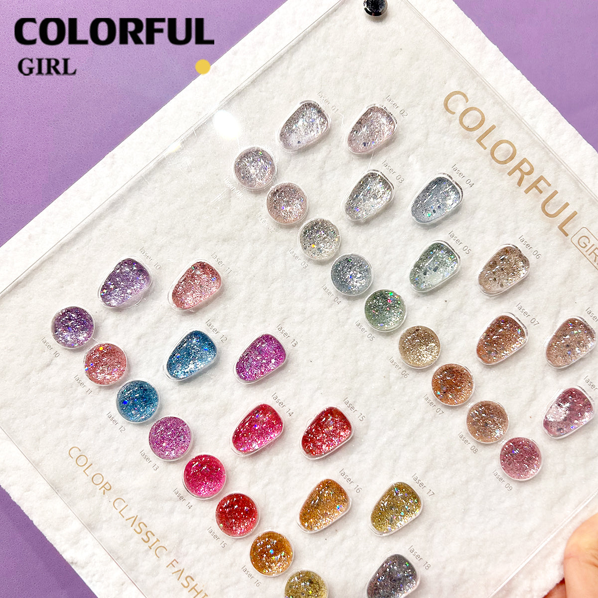 【พร้อมส่ง】สีสีเจล COLORFUL GIRL สีกากเพชร+เลเซอร์แฟลช 18 สี แถม ชาร์ทสี(COLORFUL GIRL) สีเจลแฟลช แผนภูมิอะคริลิกสำเร็จรูปฟรี