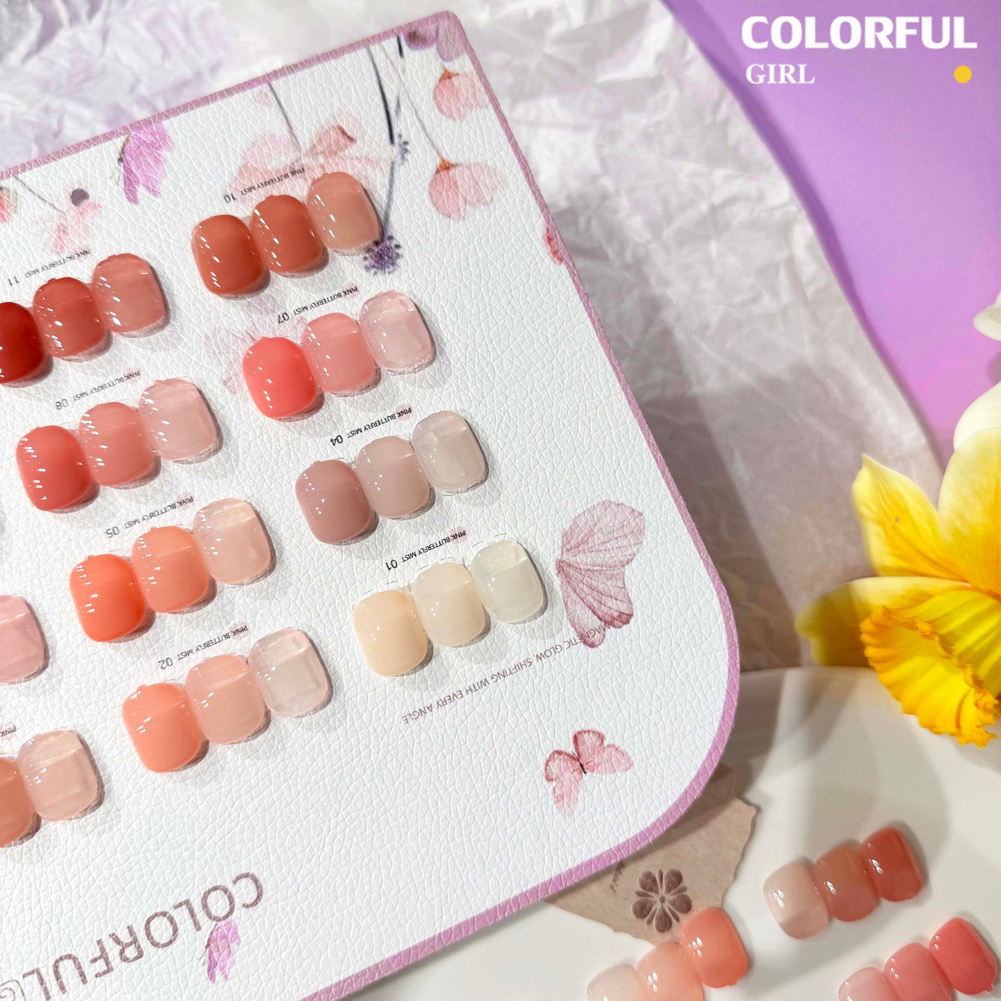 【พร้อมส่ง】💅 สีทาเล็บเจล Colorful Girl ✦ เซต 12 สี ✦ โทนชมพู Ice Peach หวานละมุน ✦ แถมฟรีชาร์ตสี 💖ซีรีส์ Sweet Nude Pink ｜ Pink Butterfly Mist Series