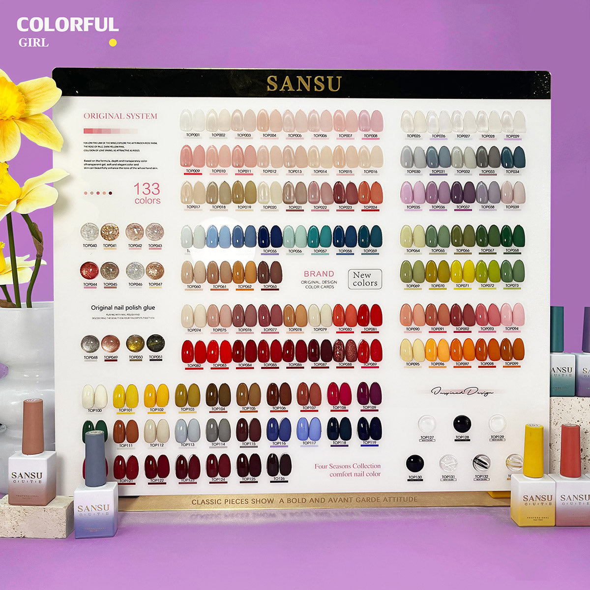 สีเจล SANSU 133 สี ชุดยาทาเล็บ 15ml/ขวด การ์ดสีฟรี +TOP COAT+BASE COAT ชุดร้านเล็บ พร้อมชาร์ทโชว์ ขวดสีเดียวกับสี
