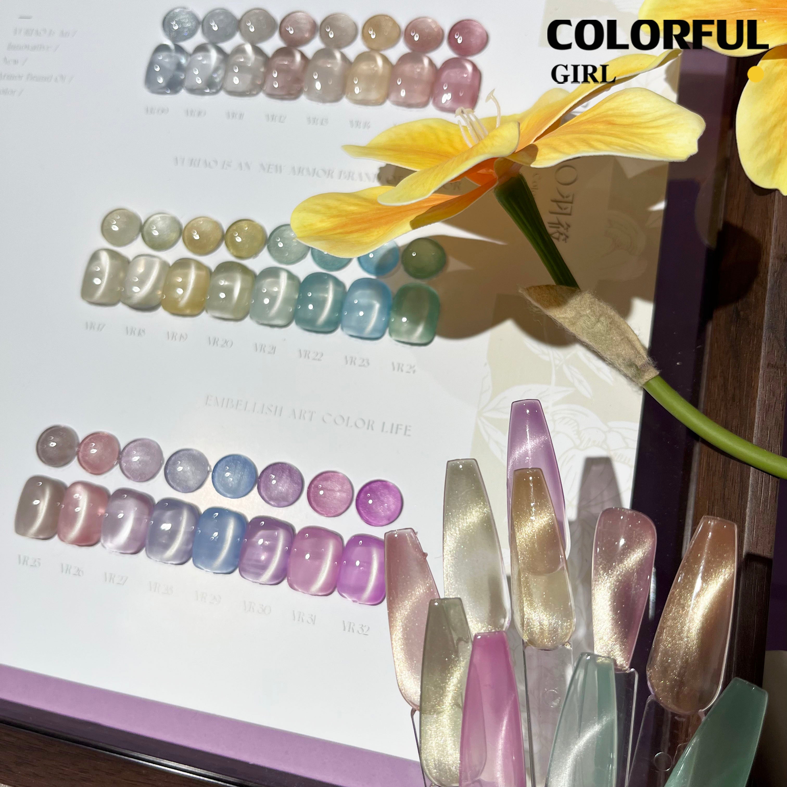 YURIAO 32สี สีเจลแคทอายเนื้อซาติน สีลูกแก้ว ฟรีชาร์ทสี