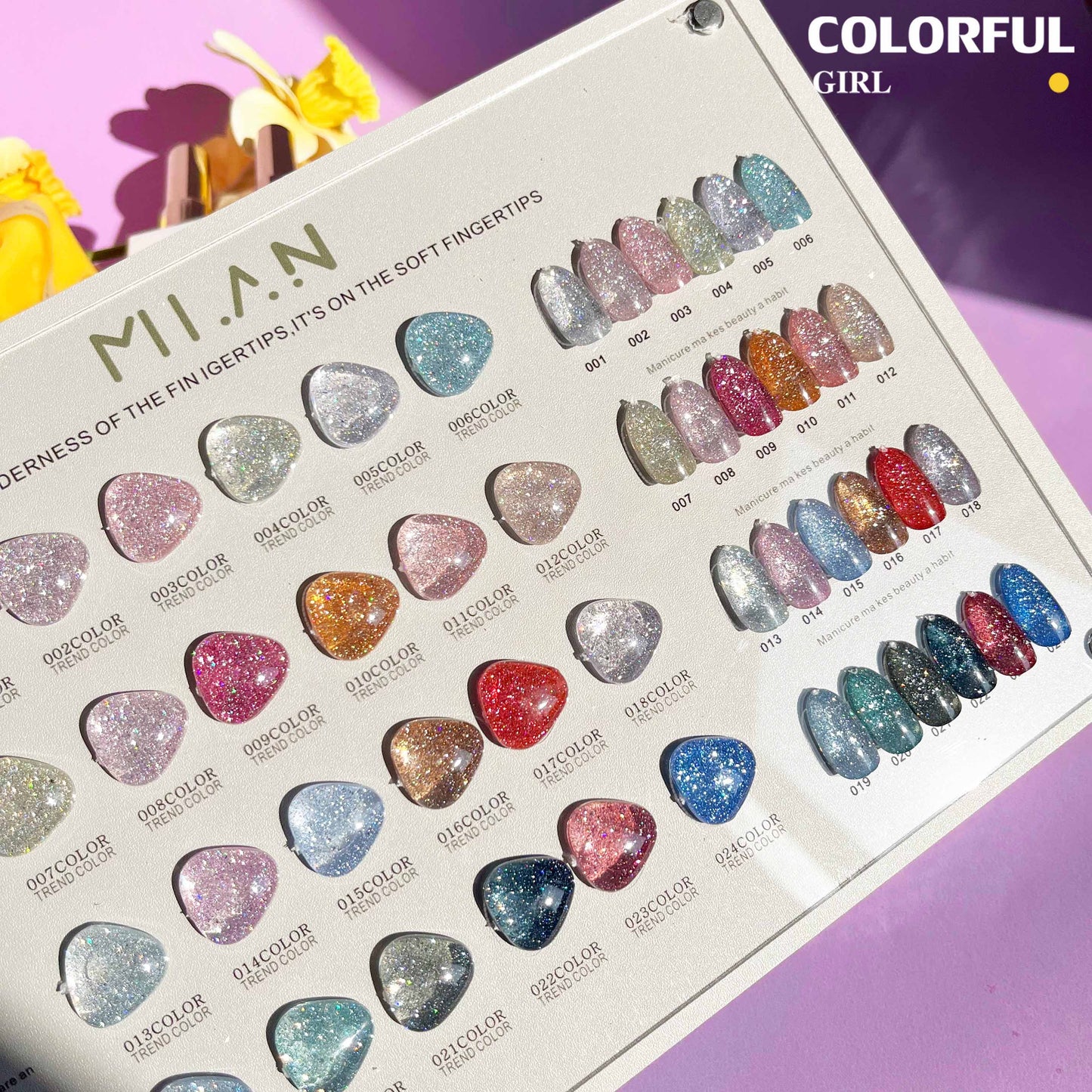 【พร้อมส่ง】สีเจลแฟลช   สีทาเล็บเจล milan 24สี（ MILAN) สีเจล 24สี สีเจลแฟลช   แถม ชาร์ทสี
