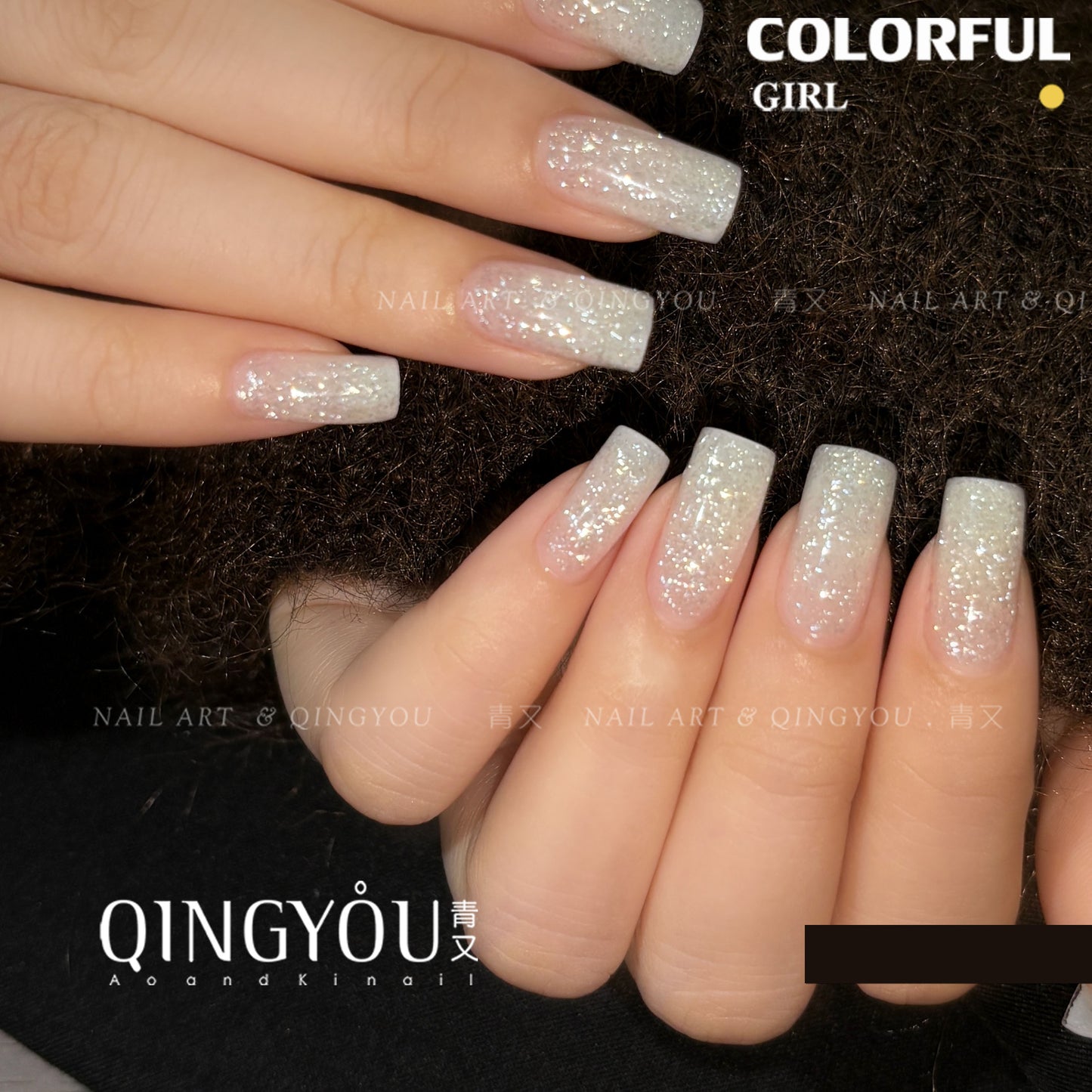 Qing you สีเจลไอซ์เฟอร์เกล็ดหิมะ เจลทาเล็บกากเพชรไอซ์เกรเดียนต์  ขนาด 15 มล.
