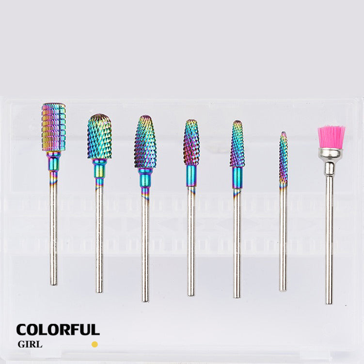 หัวเจียรเล็บ ไทเทเนียมสีรุ้ง ✦ วัสดุทังสเตนคาร์ไบด์ ✦ เลือกได้ทั้งแบบชิ้นเดียวหรือเซต 7 ชิ้น ✦ สำหรับลอกเจล ตะไบทรง ลดความหนา และขัดเงา