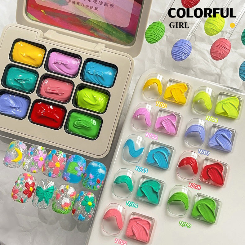 ✨พร้อมส่ง✨ OIL PAINTING TEXTURE GEL ญี่ปุ่นเล็บแกะสลักกาวแกะสลักดินน้ำมันยูวีเจลจิตรกรรม 5d นูนเจลเล็บอุปกรณ์สำหรับมืออาชีพ 9 สี