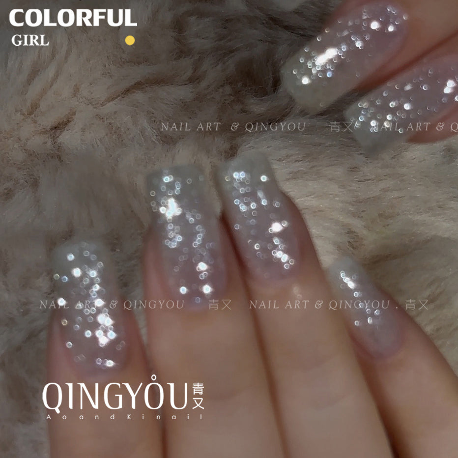 Qing you สีเจลไอซ์เฟอร์เกล็ดหิมะ เจลทาเล็บกากเพชรไอซ์เกรเดียนต์  ขนาด 15 มล.
