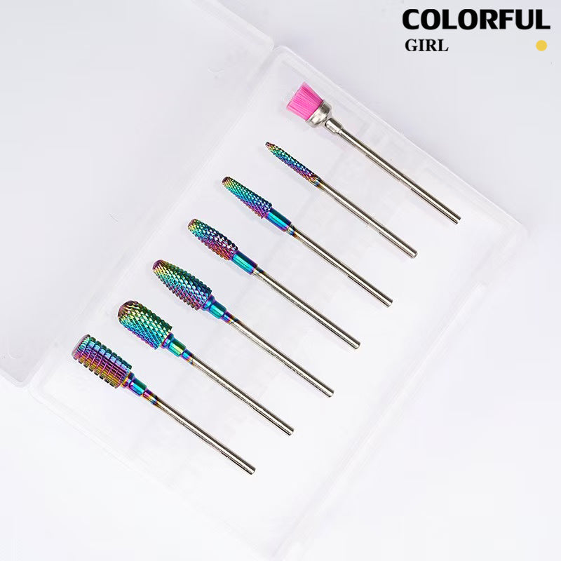 หัวเจียรเล็บ ไทเทเนียมสีรุ้ง ✦ วัสดุทังสเตนคาร์ไบด์ ✦ เลือกได้ทั้งแบบชิ้นเดียวหรือเซต 7 ชิ้น ✦ สำหรับลอกเจล ตะไบทรง ลดความหนา และขัดเงา