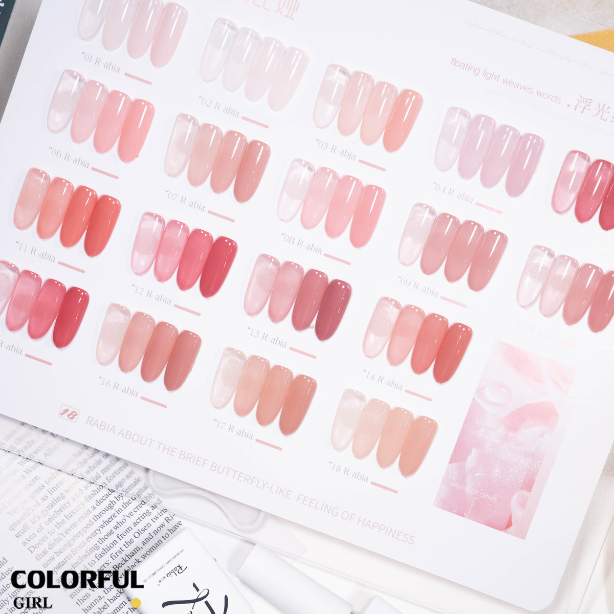 ✨พร้อมส่ง🇹🇭✨ Rabia 18 สี สีเจลไซรัป โทนชมพู Ice Peach 18สี + โทนสีธรรมชาติคล้ายสีผิว แถมชาร์ตสีเจล เนื้อเจลใสละมุน สีสวยชัด เหมาะสำหรับร้านทำเล็บ