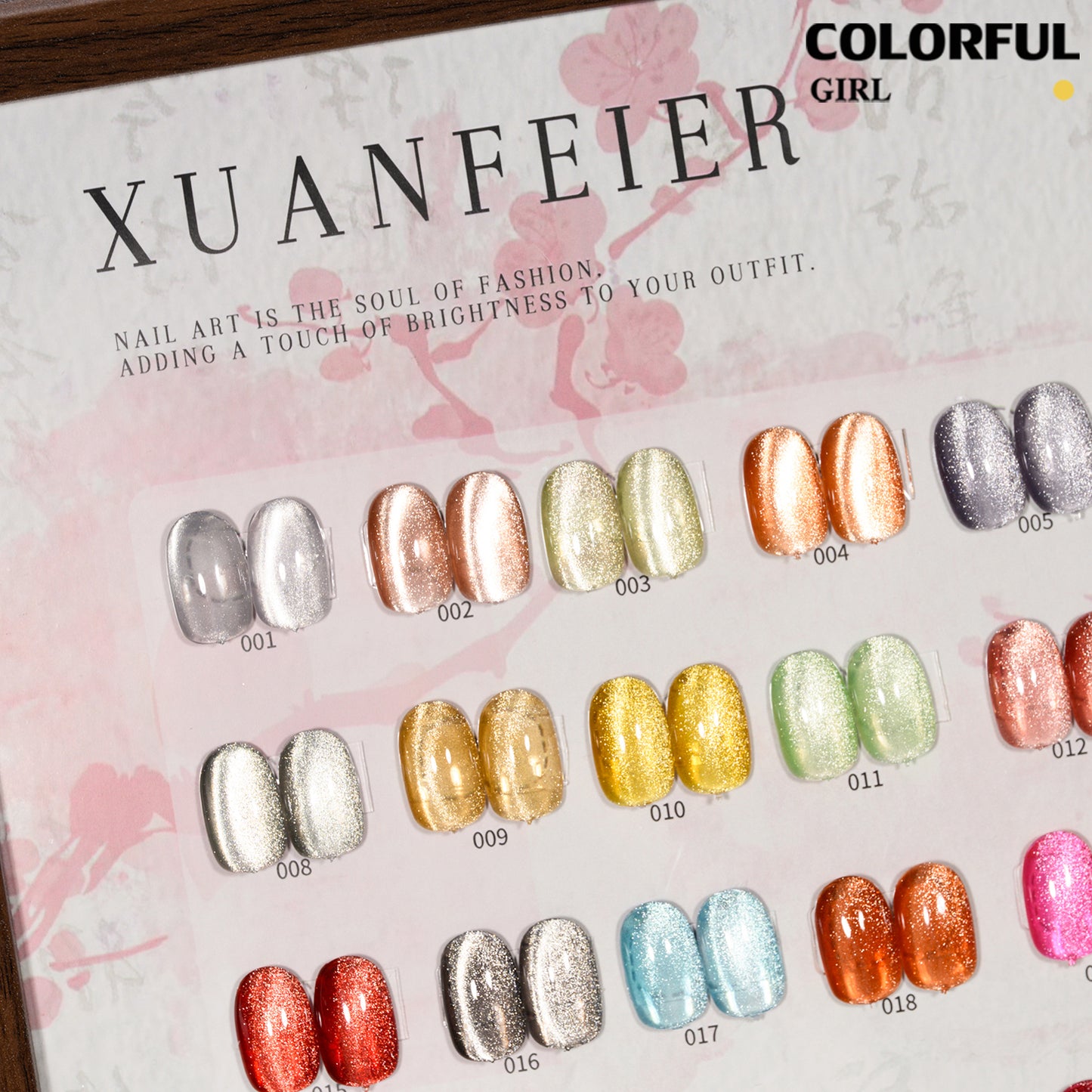 XUANFEIER สีแคทอาย 28 สีสเปกตรัมดาวเพลิง | ฟรีชาร์ทสี