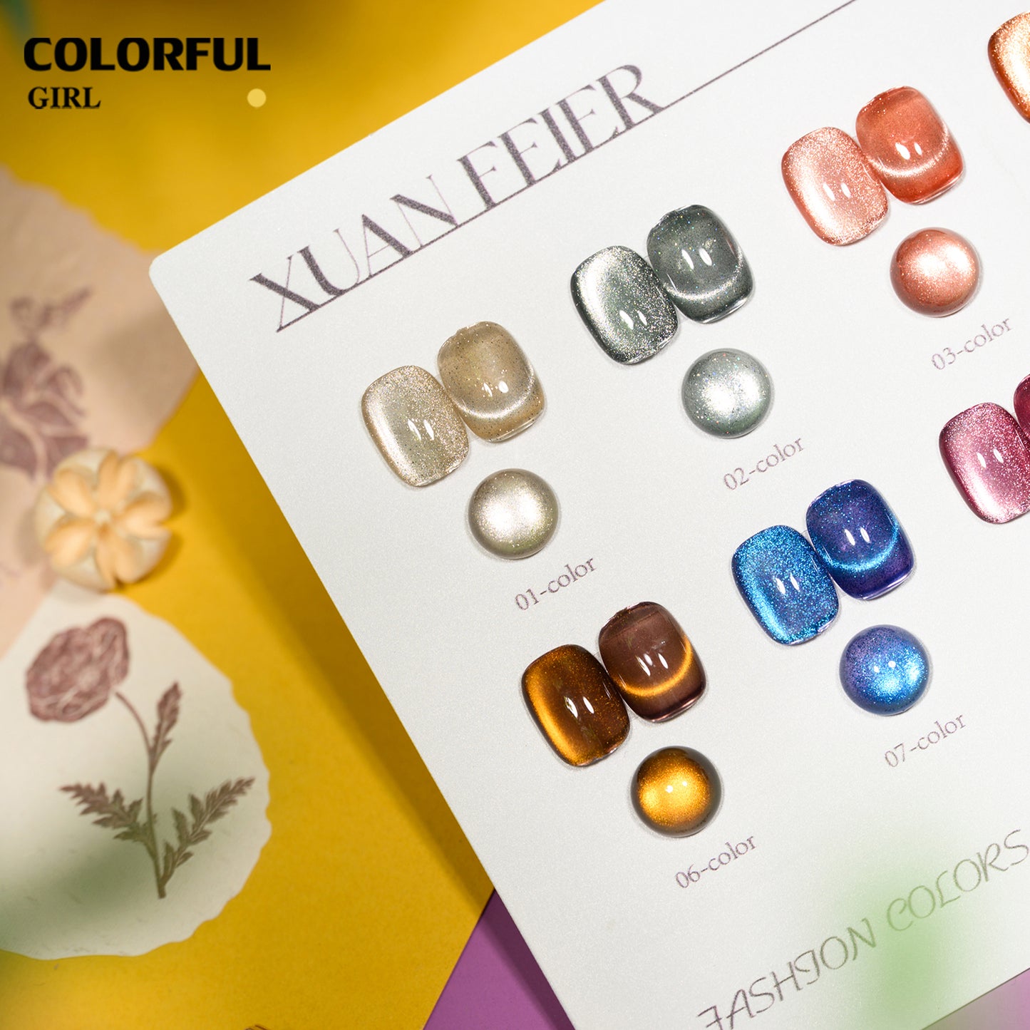 XUANFEIER แคทอาย 10 สี  | แสงเปลี่ยนตามมุมมอง ฟรีชาร์ทสี