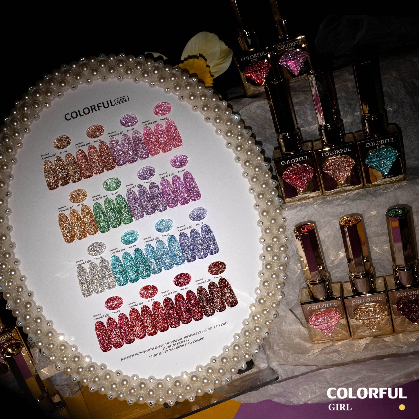 COLORFUL GIRL สีเจลแฟลช Diamond Flash Gel A-16 สี ✨ ฟีลดาวประกายเพชร｜วิ้งวาวแบบเพชรสุดหรู｜blingbling สูงสุด 💎 (ตกแต่งเพชรบนตัวขวด｜พร้อมใช้งาน ทามาให้แล้ว)