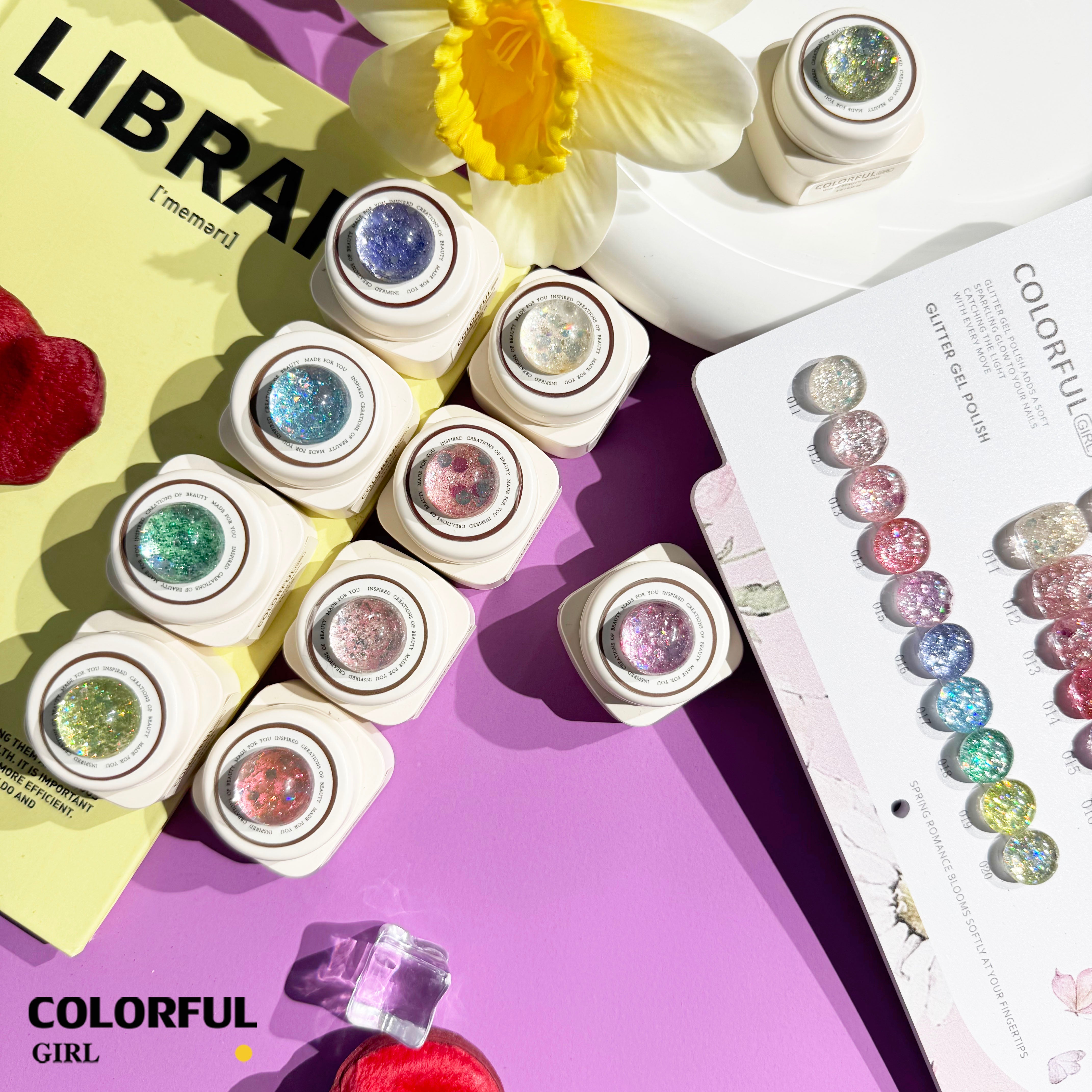 【พร้อมส่ง】COLORFUL GIRL สีเจล 10 สี ✨ กลิตเตอร์แบบกระปุกเนื้อเข้มข้น |ฟรีชาร์ทสี (แถมชาร์ทสี ทามาให้แล้ว พร้อมใช้งาน