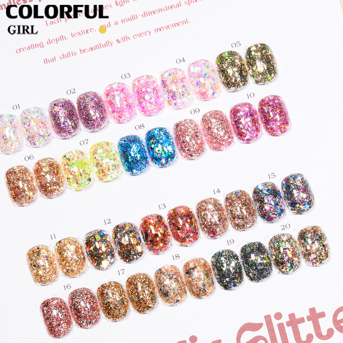 COLORFUL GIRL มีให้เลือก 40 สี ผงกลิตเตอร์ล็บสูตรพิเศษ  กลิตเตอร์ใหญ่-เล็ก ผสมเปลือกหอย ผงโอปอล ออโรร่า
