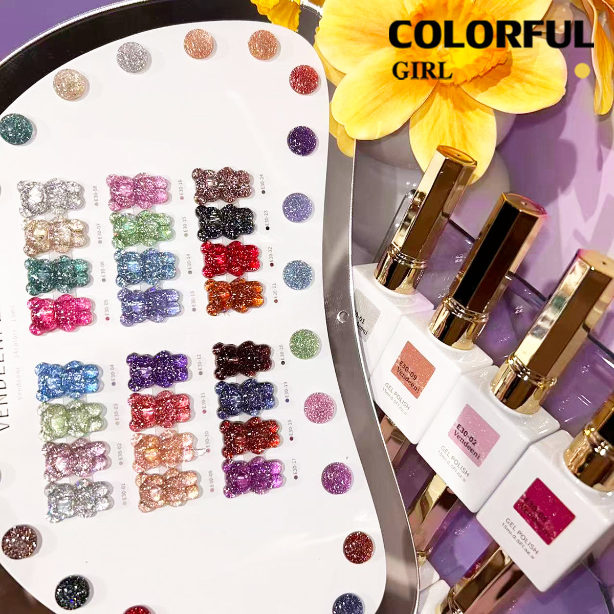 【พร้อมส่ง】✨สีเจลแฟลช VENDEENI VDN-E30 สีเจลเพชร 24 สี✨ เงางามระยิบระยับเหมือนเพชร 💎 เม็ดสีแน่น ชัดเจน ติดทนนาน (ทามาให้แล้ว พร้อมใช้งานทันทีค่ะ 💅)