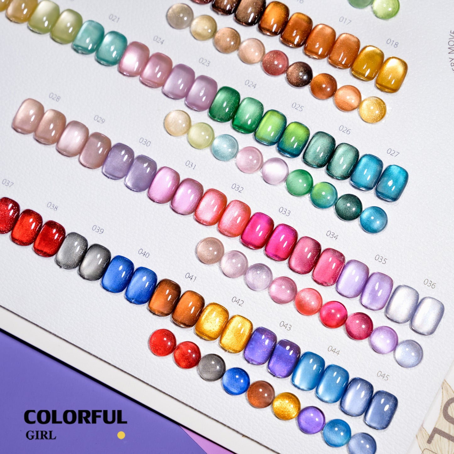 COLORFUL GIRL 45 สี  สีเจลแคทอายเนื้อซาติน + สีเจลแคทอายลูกแก้ว แถมฟรีชาร์ทสี