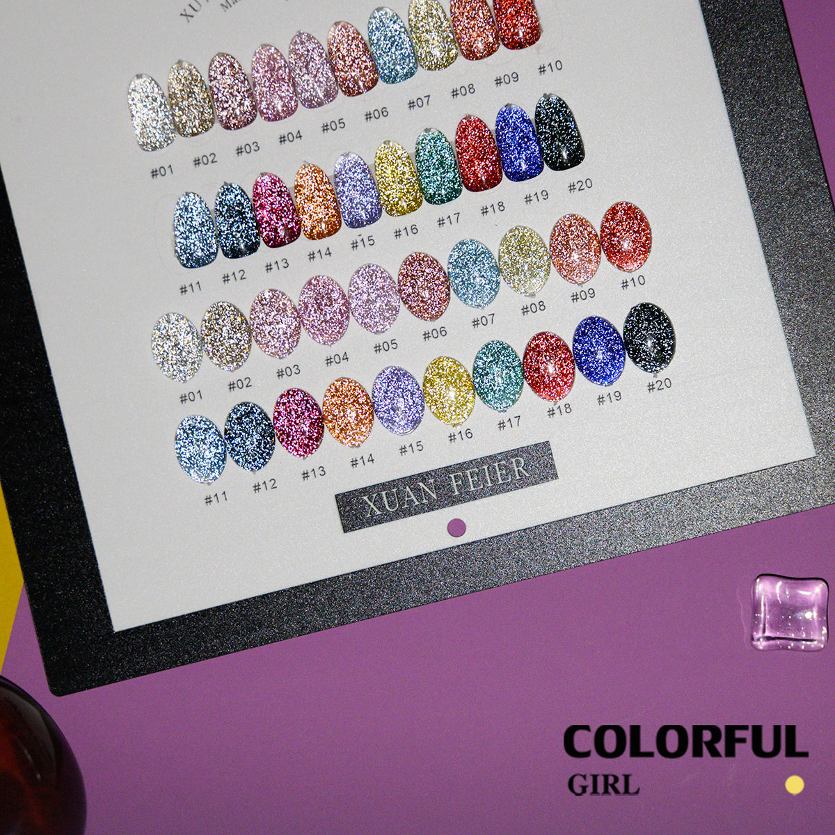 XUANFEIER 20 สี ·สีเจลแฟลช  ประกายทรายดาว · คอลเลกชันสีเจลกลิตเตอร์ความหนาแน่นสูง  (ทามาให้แล้ว พร้อมใช้งาน) Flash Gel