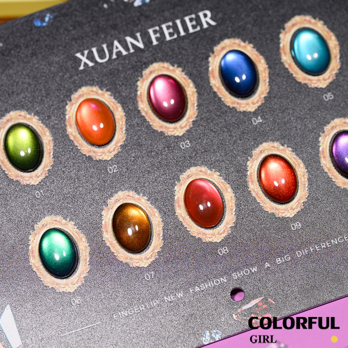 XUANFEIER เจลแคทอาย 10 สี แผ่นสีเจลตาแมวลุคอัญมณี ประกายแสงเปลี่ยนตามมุมมอง · มิติชัดเจน · เงางามดุจอัญมณี · ทุกมุมคือประกายใหม่ (ทามาให้แล้ว พร้อมใช้งาน)