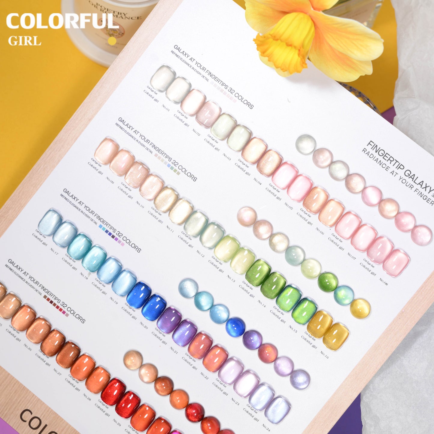 COLORFUL GIRL สีเจลแคทอายเนื้อซาติน + สีเจลแคทอาย 32 สี ✨ ฟีลน้ำใสวิ้งวาวแบบลูกแก้ว｜เล่นแสงเหมือนดาว｜โทนสีหรูดูแพง (ทามาให้แล้ว พร้อมใช้งาน) 💅