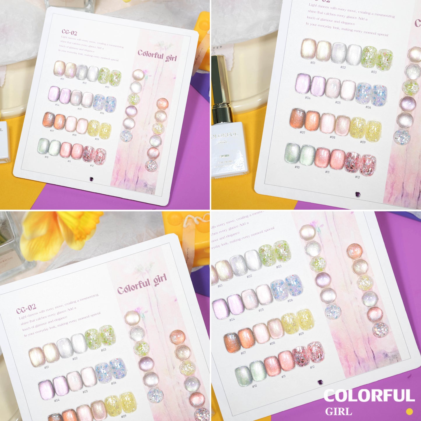 🔥 สินค้าขายดี | 【สีเจลแคทอาย  เซ็ตใหม่ 12 สี!】COLORFUL GIRL สีเจลกลิซเตอร์+สีเจลแคทอาย 12 สี (ทามาให้แล้ว พร้อมใช้งาน) แถมชาร์ทสีให้คุณโชว์สีสวยๆ อย่างลงตัว!