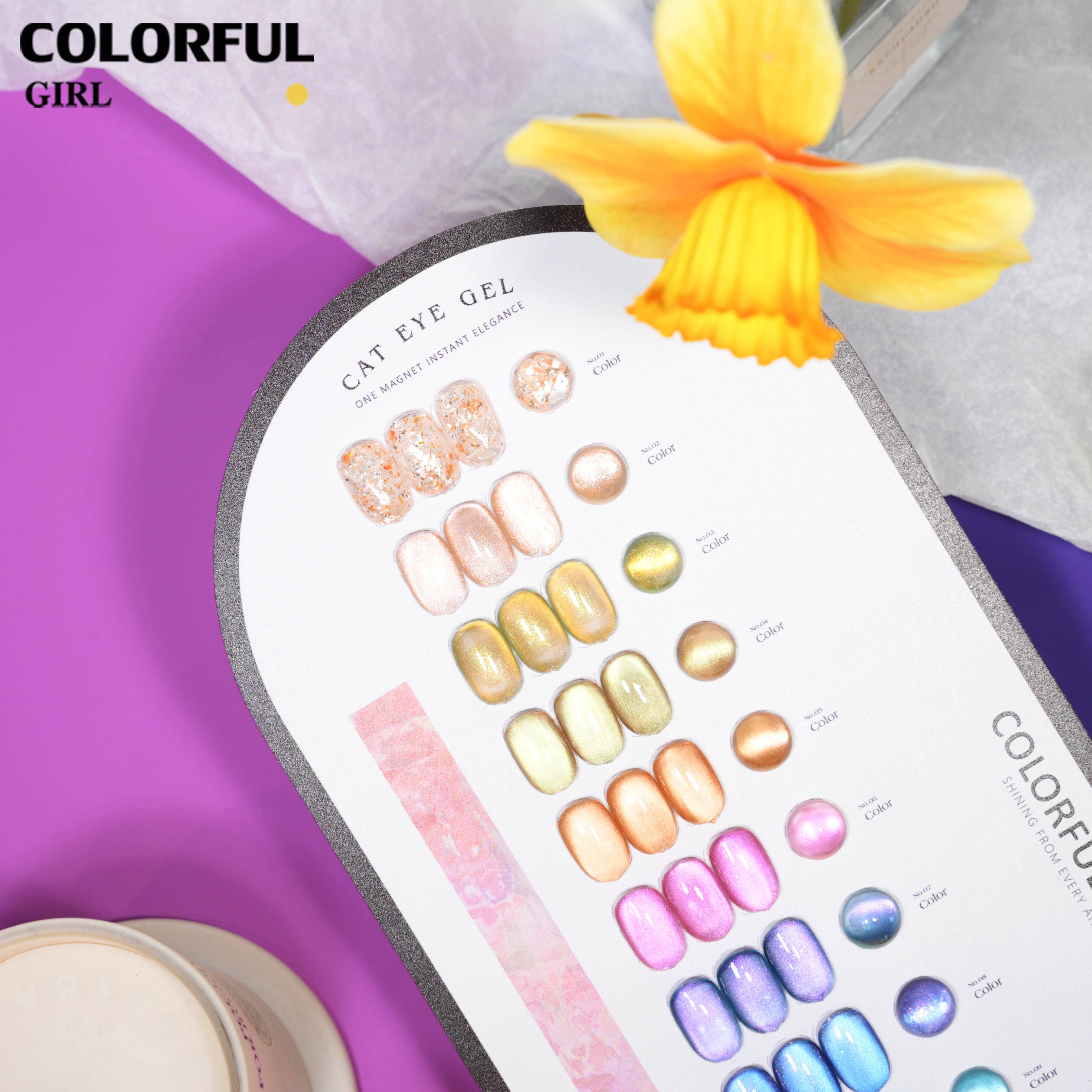COLORFUL GIRL Dewy Glow Cat Eye 10 สี ✨ ฟีลน้ำใสวิ้งวาวแบบฝัน｜สีเจลแคทอาย + สีเจลกลิซเตอร์ ｜โทนสีหวานละมุน สไตล์สาวน่ารัก 💖 (ทามาให้แล้ว พร้อมใช้งาน)