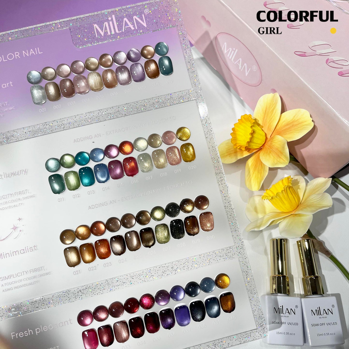 MILAN 40 สี สีเจลแคทอายเนื้อซาติน+สีเจลแคทอาย  แถมฟรีชาร์ทสี