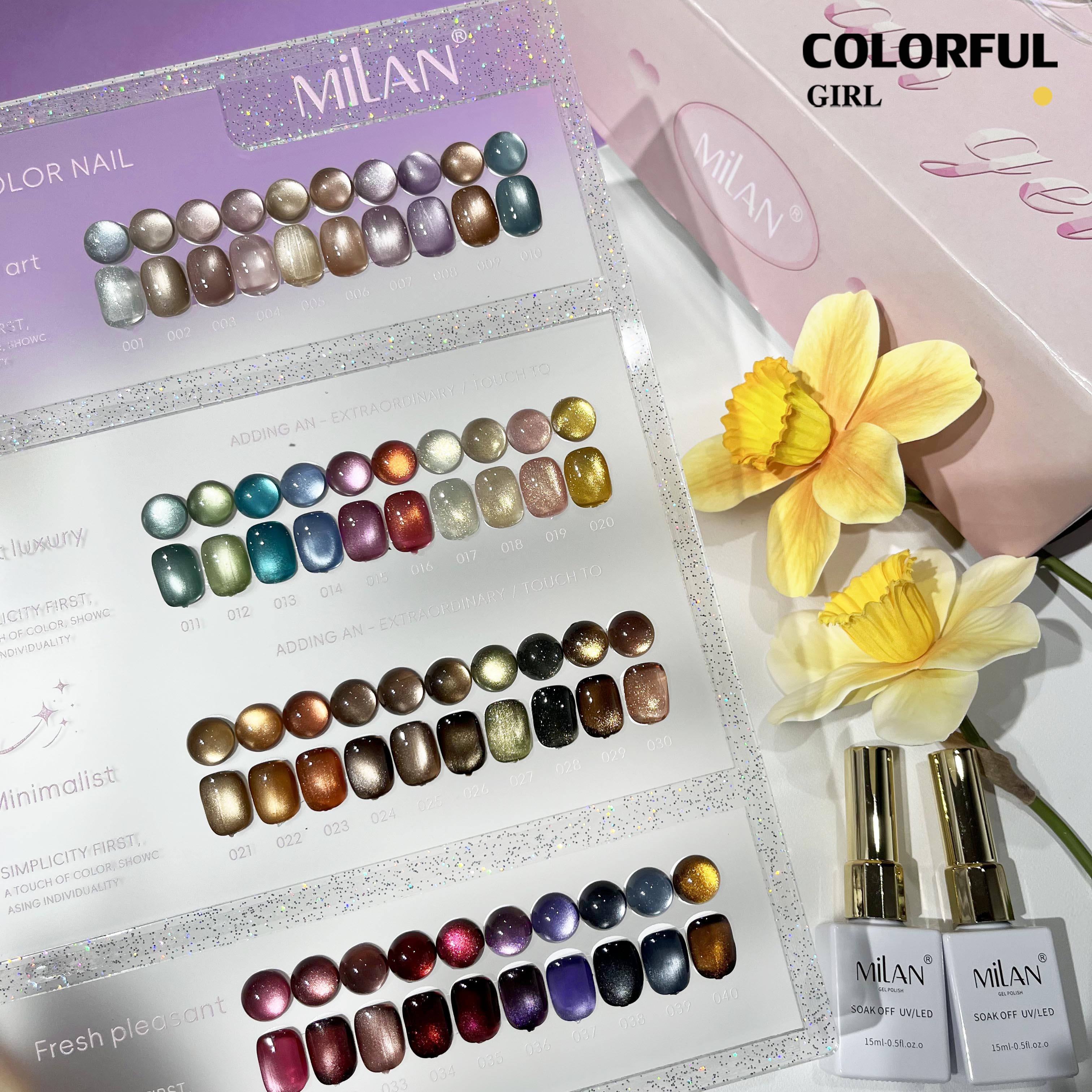 MILAN 40 สี สีเจลแคทอายเนื้อซาติน+สีเจลแคทอาย  แถมฟรีชาร์ทสี
