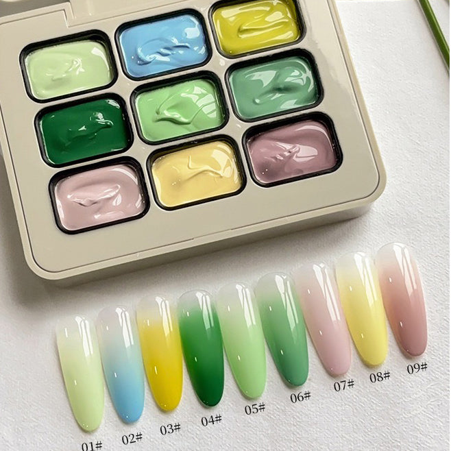 ✨พร้อมส่ง✨ เล็บเจล 1 ชิ้น ใหม่Solid Pat Gel 9-square series  ยาทาเล็บ Pat กาว Delicate หนาสูง Saturation Blooming Gradient No-Wash ยาทาเล็บ 9 Grid Series