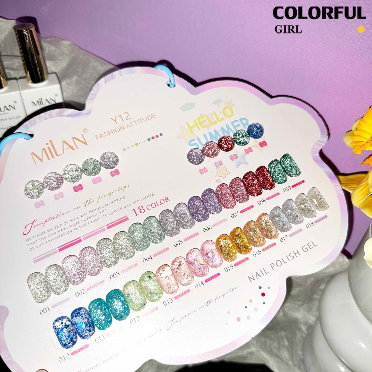【พร้อมส่ง】💅MILAN  สีเจลแฟลช +สีเจลกลิซเตอร์ 18 สี✨ เนื้อเจลวิ้งละเอียด สีแน่น เงางาม ติดทนนาน แถมชาร์ทสี💎