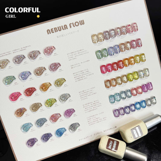 【พร้อมส่ง】NF-017|24สี แบบแยกขวด สีกากเพชร+เลเซอร์แฟลช NebulNFlow｜สีเจล สีเล็บเจล วิบวับ สวยมาก ต้องอบ