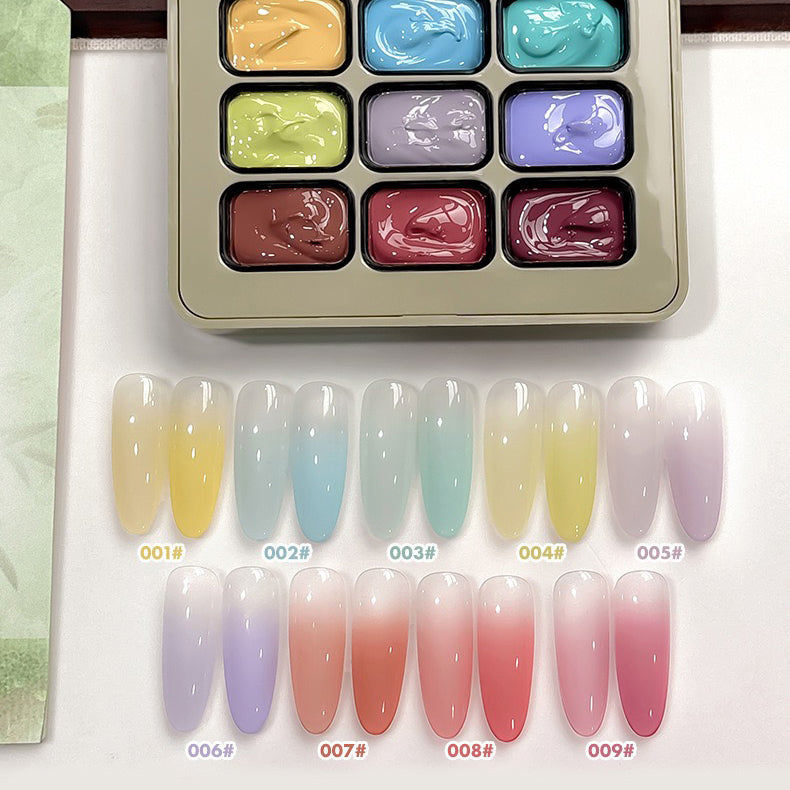 ✨พร้อมส่ง✨ เล็บเจล 1 ชิ้น ใหม่Solid Pat Gel 9-square series  ยาทาเล็บ Pat กาว Delicate หนาสูง Saturation Blooming Gradient No-Wash ยาทาเล็บ 9 Grid Series