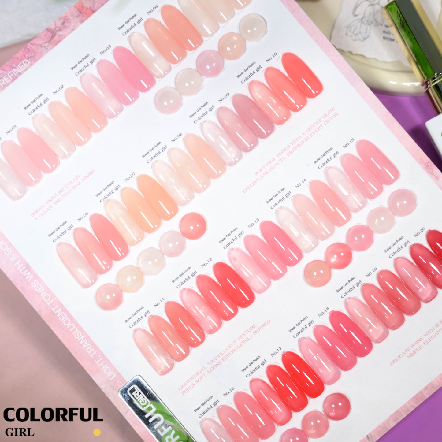 【พร้อมส่ง】สีเจลไซรัป Colorful Girl เซต 20 สี ✨ โทน Ice Peach ชมพูพีชละมุน ฟีลลูกคุณหนูหวานแพง ขับผิวให้มือดูสว่างอมชมพู เนื้อเจลใสฉ่ำแบบลูกแก้ว สีแน่นเงาวาว เล่นแสงสวย ติดทนนาน 💖 ฟรีชาร์ตสีซีรีส์ Sweet Nude Pink (ทามาให้แล้ว พร้อมใช้งาน) ✨