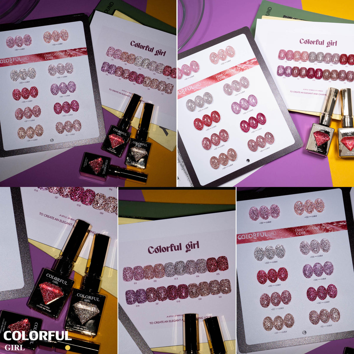 【พร้อมส่ง】Colorful Girl สีเจลแฟลชผสมฟอยล์เงิน 10 สี  เล่นแสงสวย เปล่งประกายแม้อยู่กลางแสงแดด สีครบ ใช้งานระดับมืออาชีพ + ฟรีชาร์ทสี "
